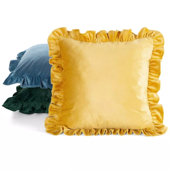 Obliečka Brenda 45x45 šalviová zamat s volánom mustard