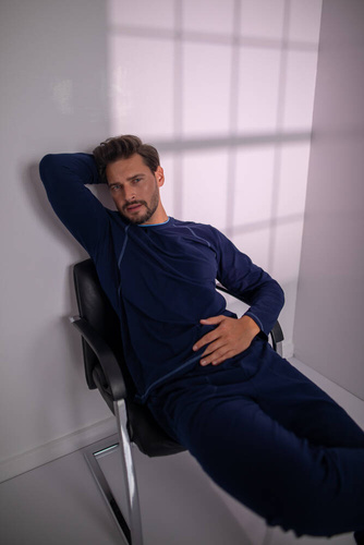 Salomon Pánske pyžamo s dlhým rukávom, dlhé nohavice Italian Fashion - tmavomodrá/modrá