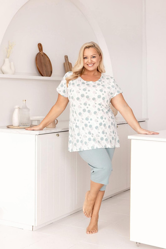 Dámske bavlnené pyžamo Regina 730 zelené - farebné tričko s krátkym rukávom, 3/4 nohavice, 100% bavlna, letný komfort