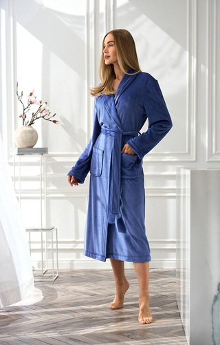 2510 Dámsky župan Aura L&L dlhý tmavomodrý - mäkký, hrejivý