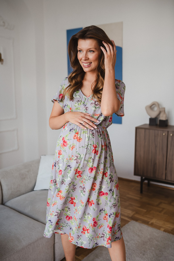 Lovely Dress Midi Milk&Love tehotenské a dojčiace šaty svetlomodré s ovocím
