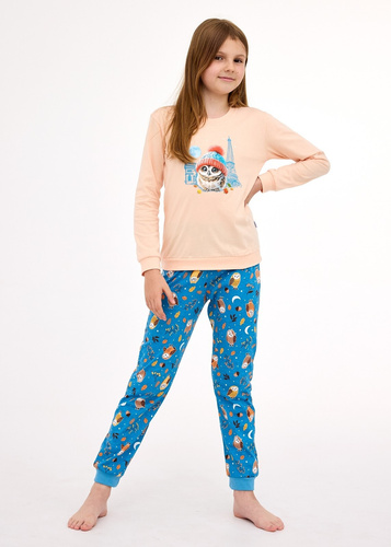 977/188, 978/188 Dievčenské pyžamo Paris - bavlna, dlhý rukáv, broskyňová farba