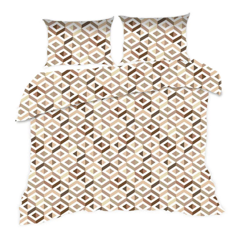 1760N Bavlnené posteľné prádlo Classic E24 Karo geometry beige - 100% bavlna, odolné, farebné, 2-dielna súprava