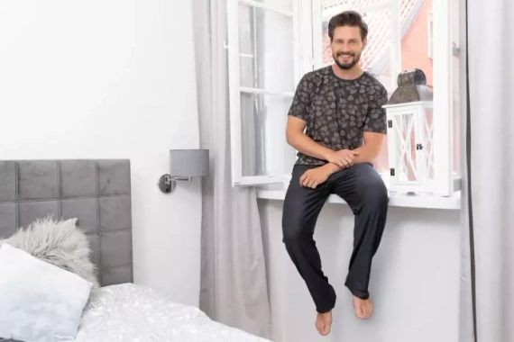 Pinus Pyžamo Pánske s krátkym rukávom, dlhé nohavice Talianska móda - potlač/grafit