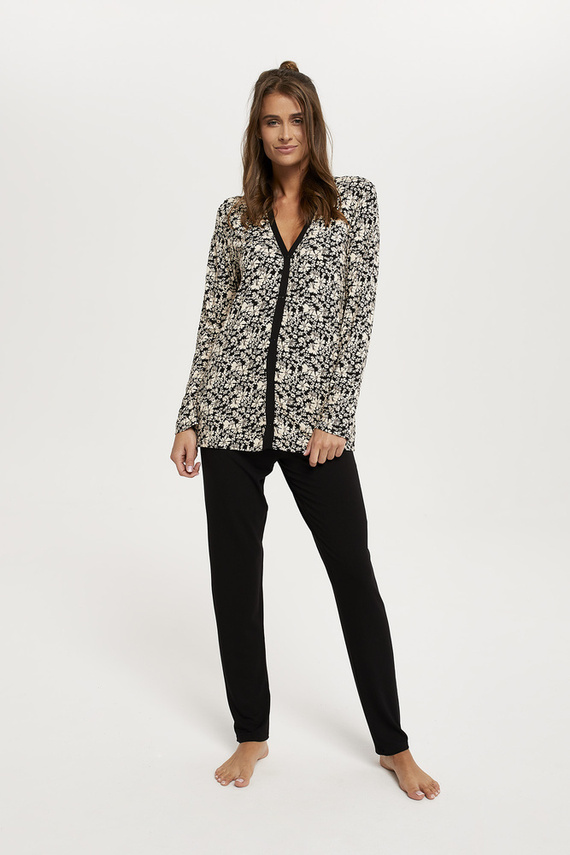 Abisynia Dámske pyžamo s dlhým rukávom a dlhými nohavicami Italian Fashion - potlač/čierna