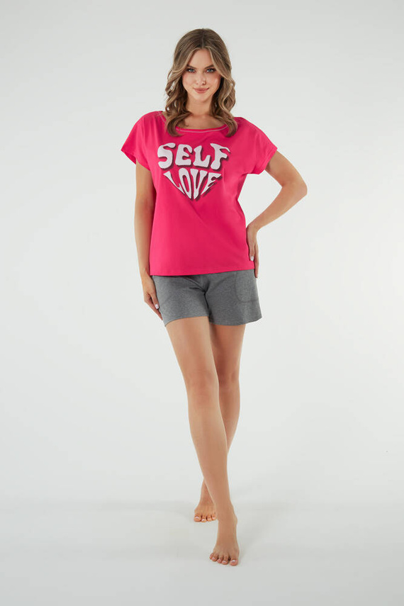 Selfie Dámske pyžamo s krátkym rukávom, šortky Italian Fashion - amarant/melanžová