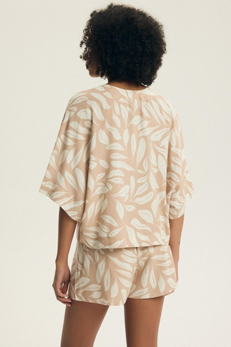 Dámske pyžamo Henderson Dextra 43688 broskyňová viskóza, zapínanie na zips, 3/4, kvetinová potlač