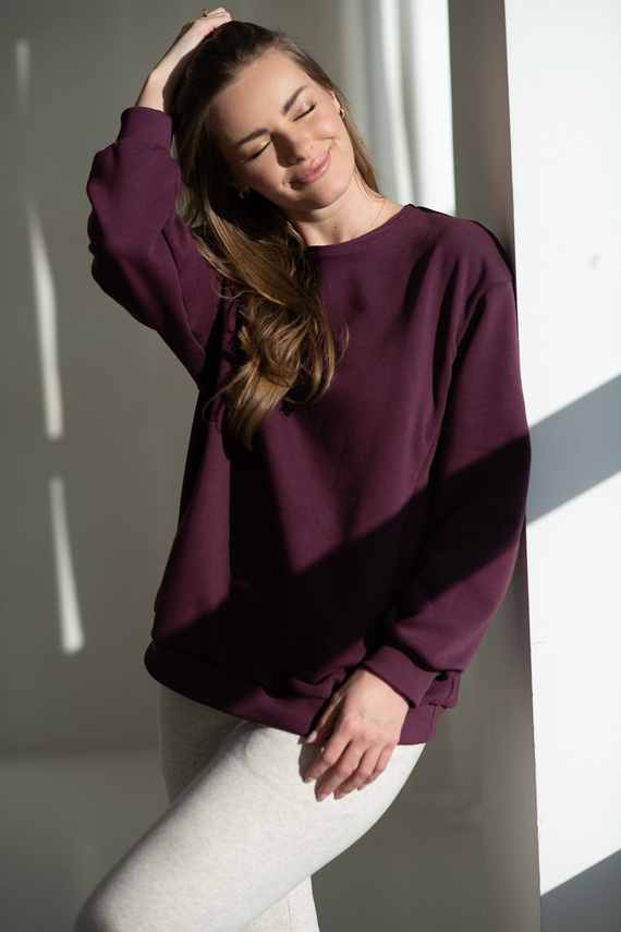 Milk It Easy! Bluza ciążowa i do karmienia Mauve Wine Milk&Love – oversize, kryte zamki, bawełniana dzianina Oeko-Tex