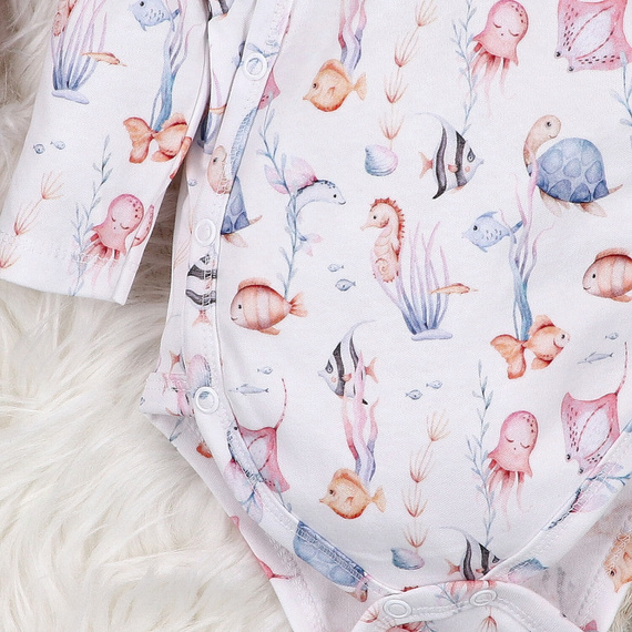 ABN-5471 Underwater World Nini obálkové body s dlhým rukávom - organická bavlna, pre bábätká
