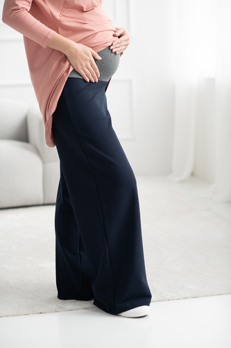Široké tehotenské nohavice Wide Flow Milk & Love Wide Leg s pásom 2v1 tmavomodré
