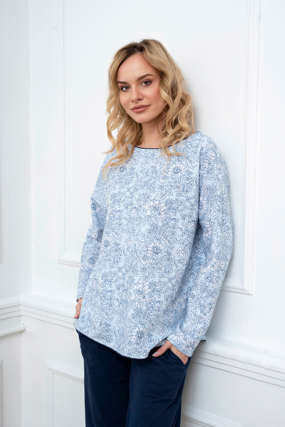 Gracjela Dámske pyžamo s dlhým rukávom a dlhými nohavicami Italian Fashion - modrá/zelená potlač