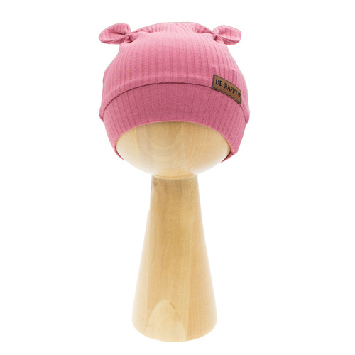 216054 Lala Nicol čiapka - rebrovaná bavlna s elastanom, ušami a nášivkou Be happy