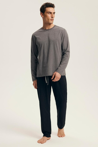 Pánske pyžamo Premium 43455 New Henderson šedé - bavlna, dlhý rukáv, elegantné balenie