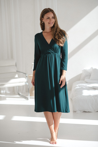 Hviezdna ľahká tehotenská a dojčiaca bambusová nočná košeľa 7/8 Milk&Love fľaša zelená - priedušná, pre nemocnice, pohodlné dojčenie