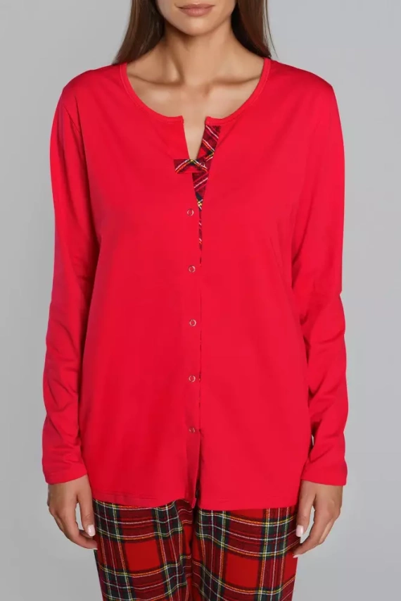 Zorza dámske pyžamo s dlhým rukávom, nohavice Talianska móda - červená/potlač