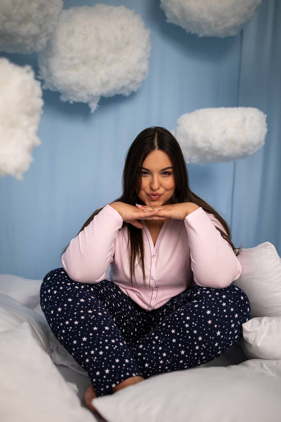 Libra Dámske pyžamo s dlhým rukávom a nohavicami Italian Fashion - ružová/potlač