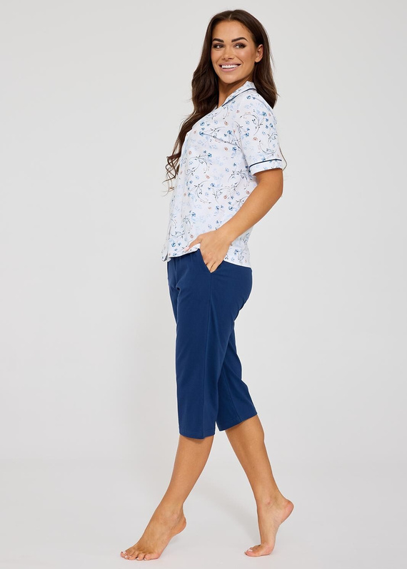 Cornette Yvonne 347/347 dámske bavlnené pyžamo kvety gombíky 3/4