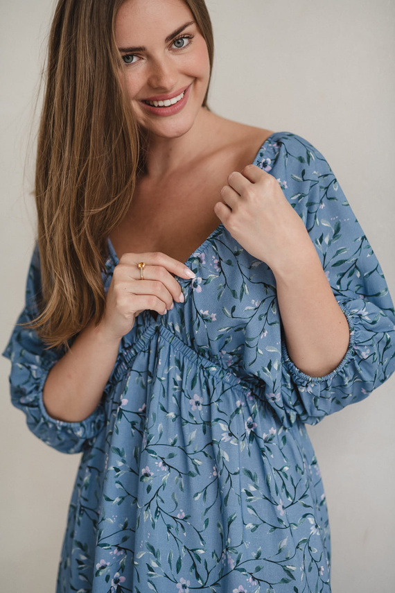 Milk Sun Šaty na tehotenstvo a dojčenie Milk&Love modré kvetinové šaty