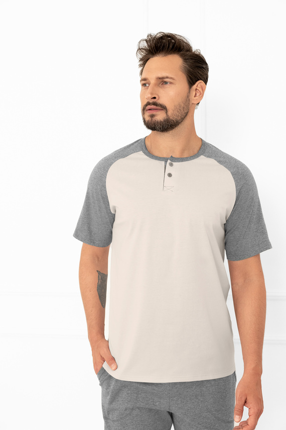 Alexander Italian Fashion pánske pyžamo béžové - bavlna, polokošeľa a nohavice