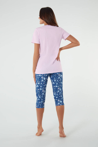 Dámske pyžamo s krátkym rukávom, 3/4 nohavice Talianska móda ružová/potlač