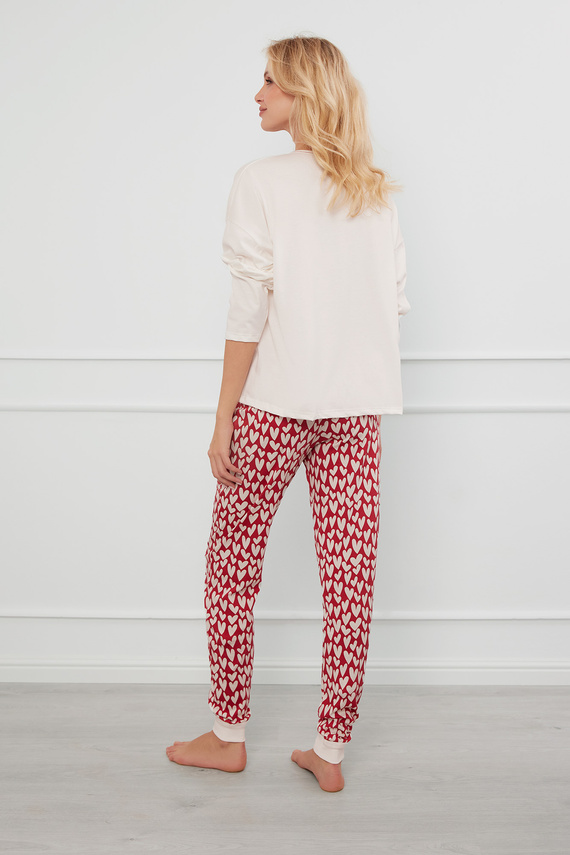 Evora Dámske pyžamo s dlhým rukávom a dlhými nohavicami Italian Fashion - ecru/print