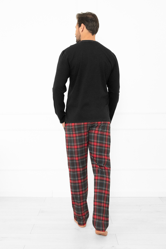 Rusoli pánske pyžamo Italian Fashion dark melange - károvaná bavlna, dlhé, pohodlné