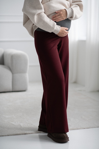 Široké tehotenské nohavice Wide Flow Milk & Love Wide Leg s pásom 2v1 bordové