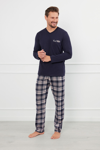 Edwin Pánske pyžamo s dlhým rukávom a dlhými nohavicami Italian Fashion - námornícka modrá/potlač