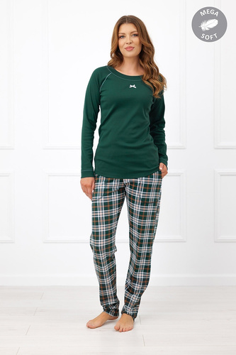 Dámska pyžama Italian Fashion Arwena dlhá, bavlnená, MEGA SOFT, zelená kockovaná