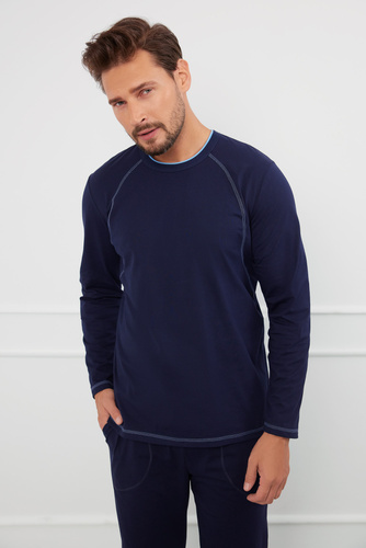 Salomon Pánske pyžamo s dlhým rukávom, dlhé nohavice Italian Fashion - tmavomodrá/modrá