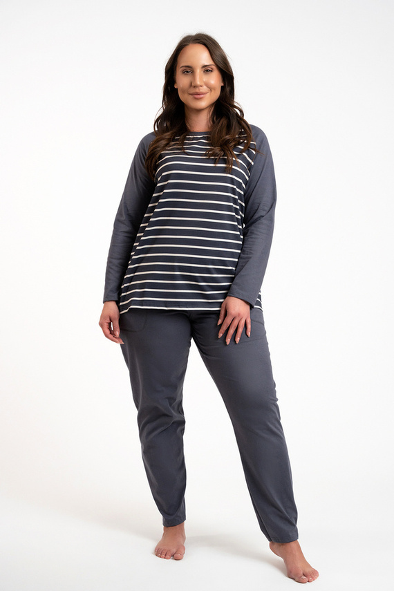 Oda Dámske pyžamo s dlhým rukávom a dlhými nohavicami Italian Fashion - grafitová/grafitová potlač