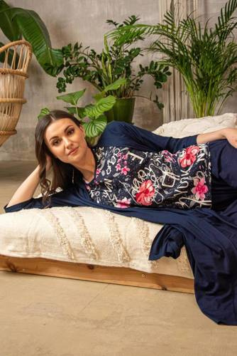 676 Dámske pyžamo s podrážkou Forex - tmavomodré