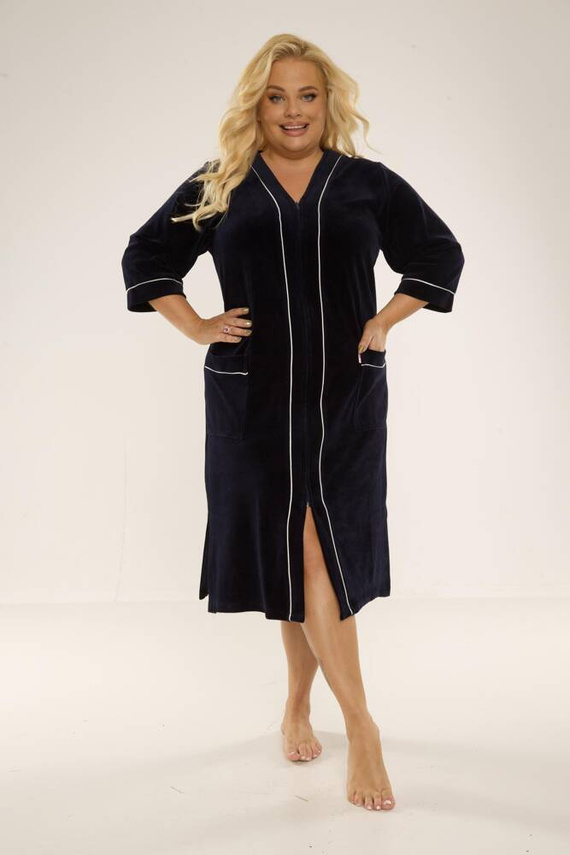 974 / 352 Dámsky župan z velúru Forex - tmavomodrý