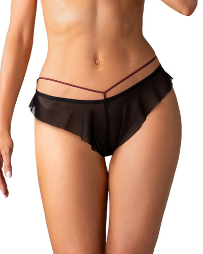 Dámske nohavičky Obsessive Parisel Panties bordové s pásikmi a volánikom