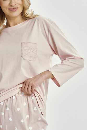 Nori 3442 Taro dámske pyžamo ružové bavlnené 7/8 rukáv pohodlné