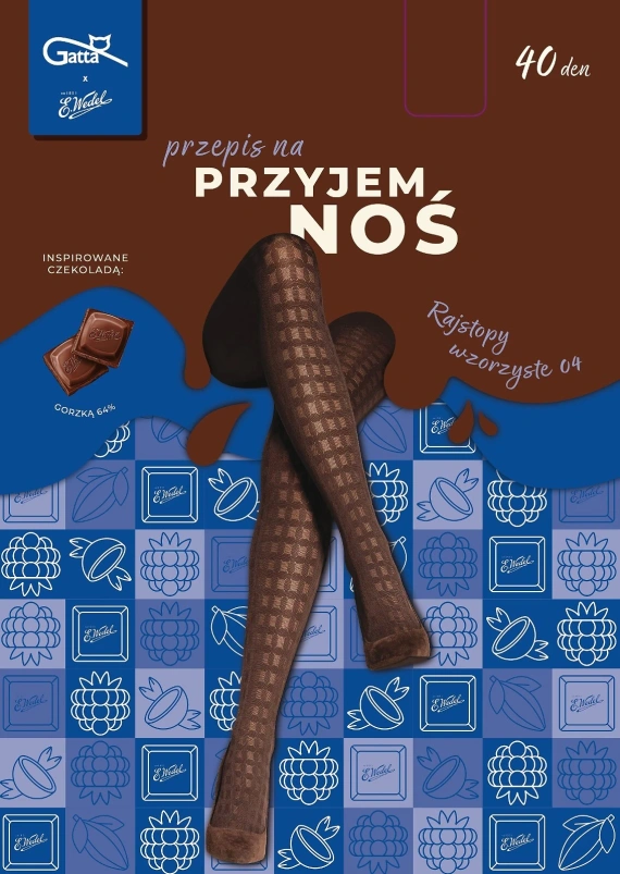 Rajstopy Gatta Wedel wz. 04 40 DEN čokoládové s geometrickým vzorom