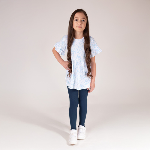 141524 Dievčenské rebrované legíny Nicol - bavlna s elastanom, s volánom, tmavomodré