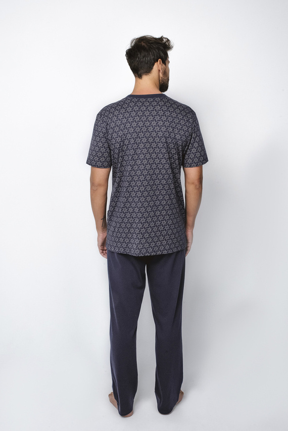 Ricardo Pánske pyžamo s krátkym rukávom, dlhé nohavice Talianska móda - tmavomodrá