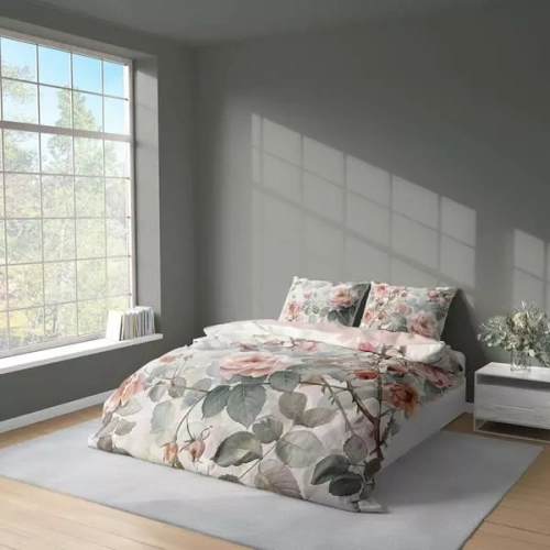 5305 3D posteľná bielizeň z mikrovlákna s akvarelovými ružami v púdrových tónoch - Detexpol