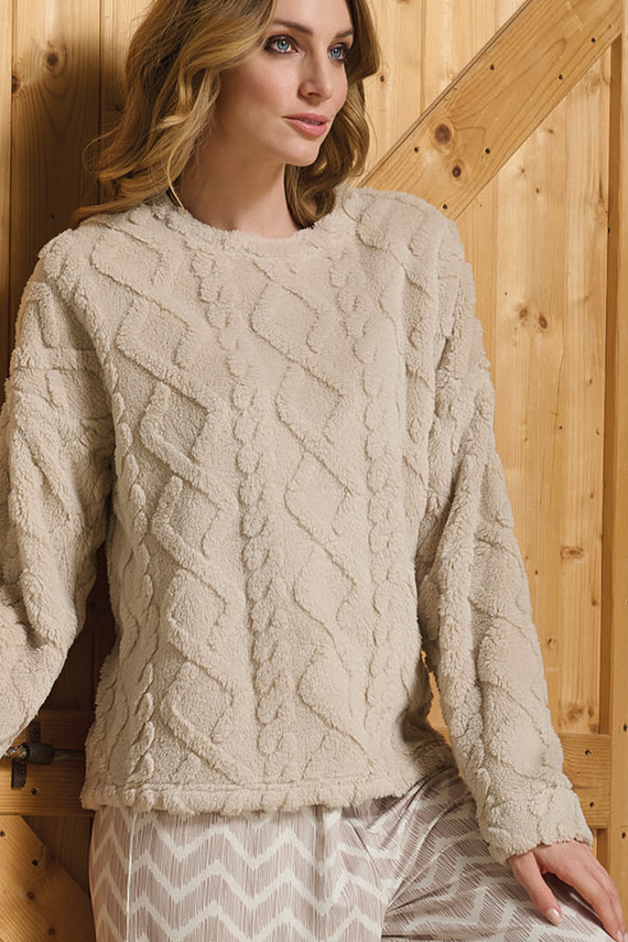 Sofie Dámske pyžamo Sorbetto beige - teplé sherpa, palazzo, elegantné a mäkké