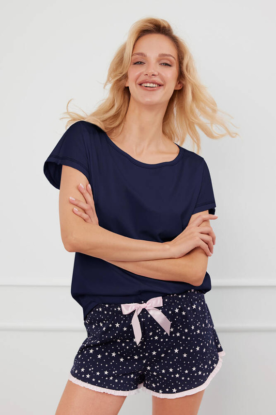 Libra Dámske pyžamo s krátkym rukávom, šortky Italian Fashion - námornícka modrá/potlač