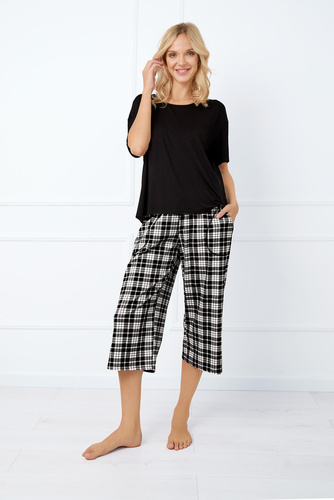 Klara Dámske pyžamo s krátkym rukávom, 7/8 nohavice Italian Fashion - čierna/potlač