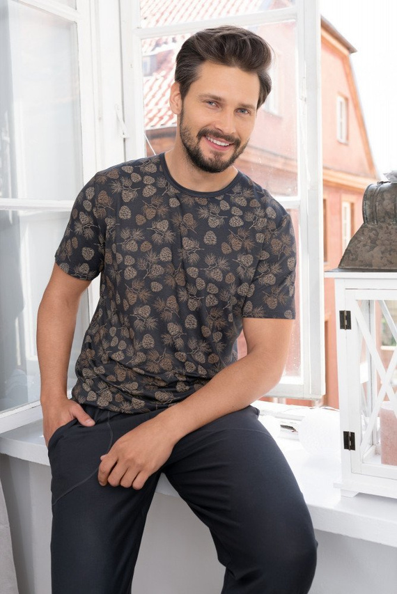 Pinus Pyžamo Pánske s krátkym rukávom, dlhé nohavice Talianska móda - potlač/grafit