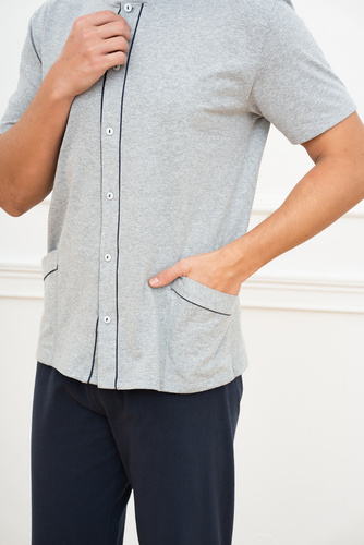 Alcest Pánske pyžamo s krátkym rukávom a dlhými nohavicami Italian Fashion - tmavomodré