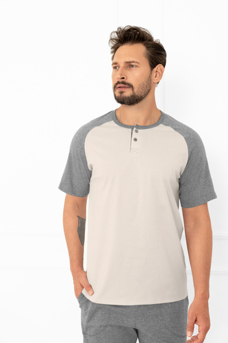 Alexander Italian Fashion pánske pyžamo béžové - bavlna, polokošeľa a nohavice