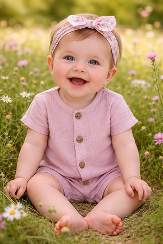 Baby Rampers Just Muslin 02235RR Makoma rose - mušelín 100% bavlna, krátky rukáv