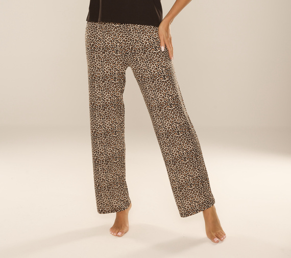 852 Kendall De Lafense - dámske pyžamové nohavice, dlhé, leopardí vzor, viskóza, poľská výroba - hnedá