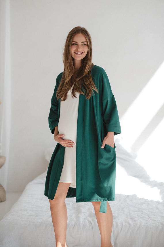 Milk&Love tehotenský župan fľaša zelená - bavlna s elastanom, pohodlný, rukáv 7/8