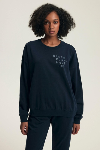 Dámske pyžamo Henderson 43705 Delancy navy blue - bavlnené, s dlhým rukávom, pohodlné a štýlové