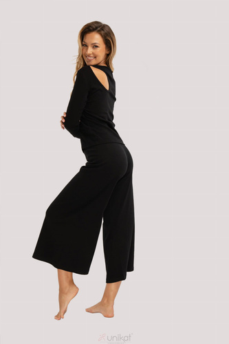 Zenové pyžamo čierne - elegantné bavlnené pyžamo s dlhými rukávmi, nohavice v dĺžke 7/8